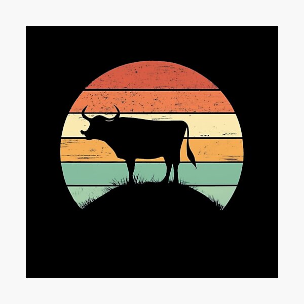 Item preview, Vintage colors sunset and bull in the setting sun designed and sold by desinganddecor.