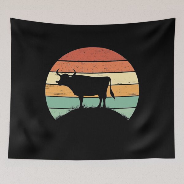 Item preview, Vintage colors sunset and bull in the setting sun designed and sold by desinganddecor.