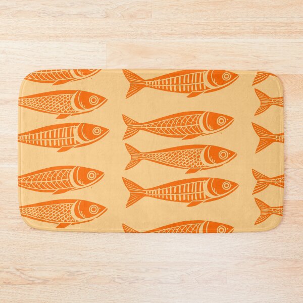 Item preview, Danish Woodcut Linocut Sardine Fish Print Orange designed and sold by Kat.