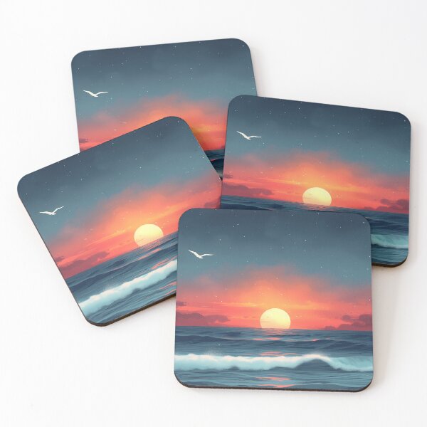 Item preview, Retro Dawn Reflections: Dark Cyan & Red Seascape Collection designed and sold by EcoMinimalArt.