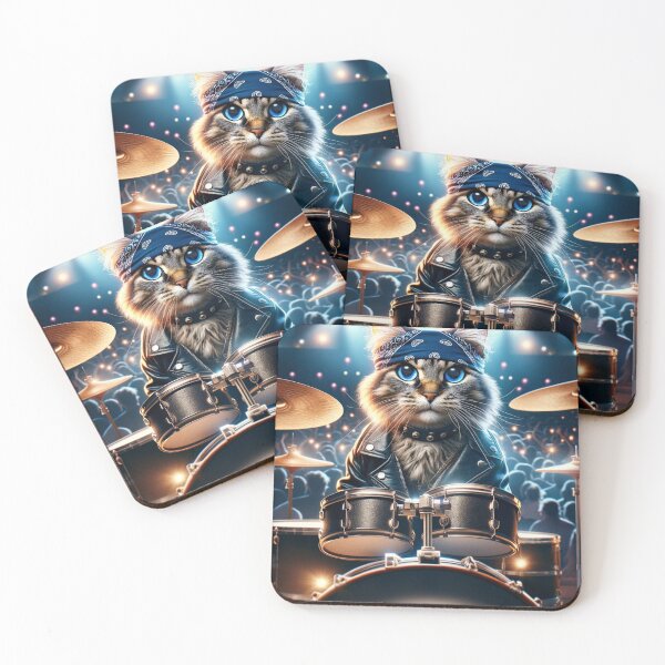 Item preview, Cute looking Drummer Rockstar Cat designed and sold by aikittycats.