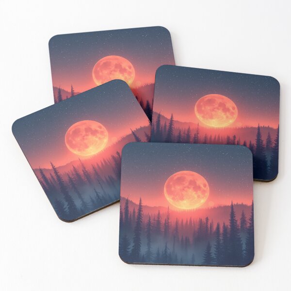 Item preview, Crimson Moon Minimalism: Tranquil Forest Horizon Artwork designed and sold by EcoMinimalArt.