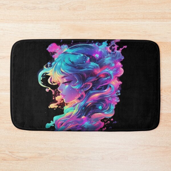 Item preview,  Detailed ,rainbow haired, Anime Beauty with Neon, bioluminescent Splatter background designed and sold by WickedXDesigns.
