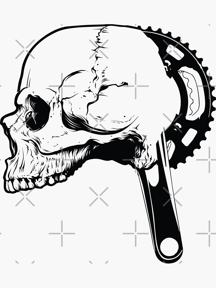 "Bicycle Skull Shirt Graphic Tshirt With Skull Bike Crank" Sticker by