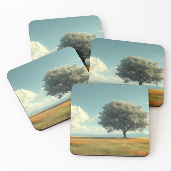Item preview, Solitude Blossom: Dreamy Tree in Turquoise & Orange Field designed and sold by EcoMinimalArt.