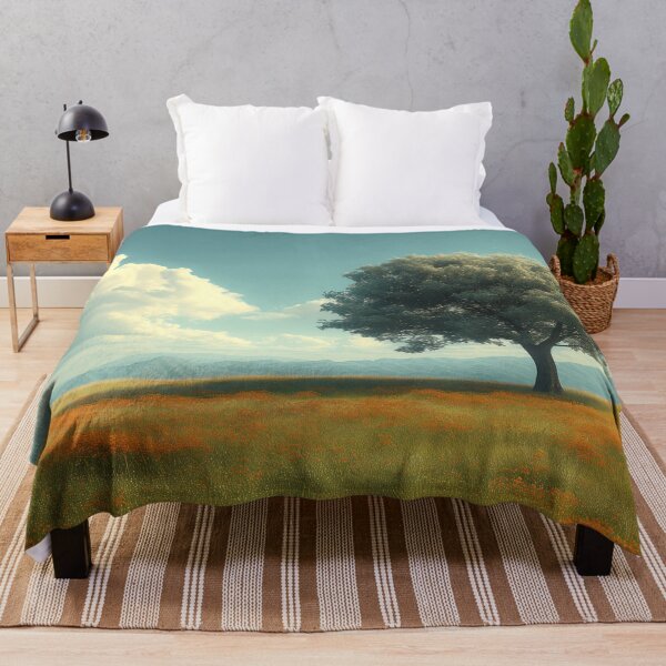 Item preview, Solitude Blossom: Dreamy Tree in Turquoise & Orange Field designed and sold by EcoMinimalArt.