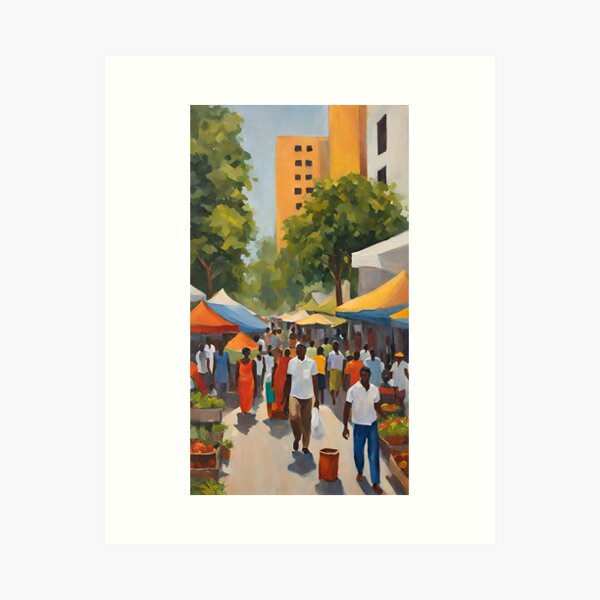 Vista previa del artículo con la obra «Una ilustración de Busy Marketplace, impresión de arte digital», diseñado y vendido por kelvinmonye.
