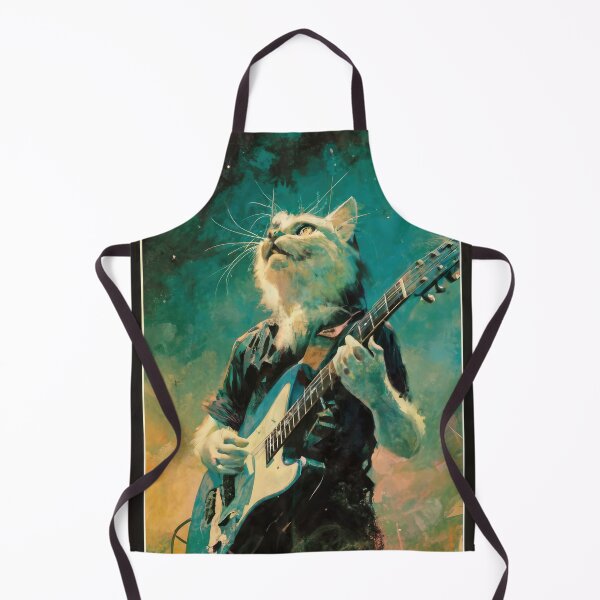 Item preview, Cat Guitarist From Fictional Band Called Cat-astrophy Rock Metal Band Funny Vintage Retro Distressed Painting designed and sold by PrintShangri-La.