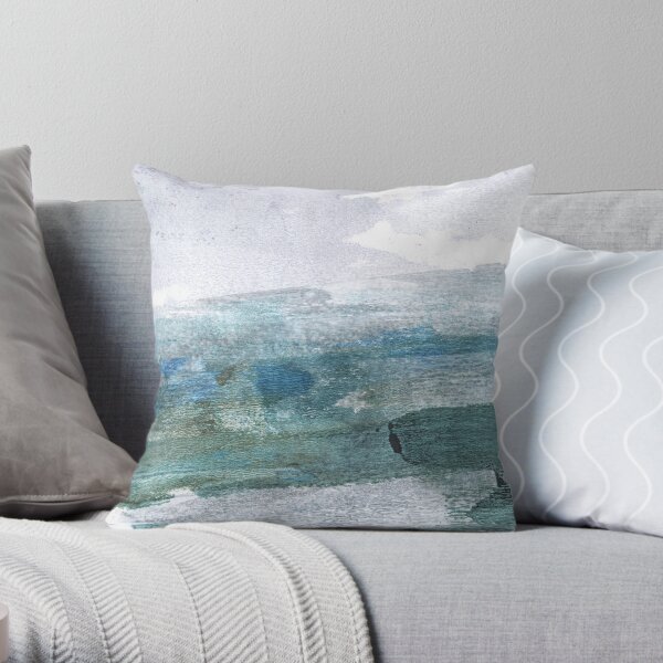 Minimalist Abstract Seascape Watercolor Painting Throw Pillow