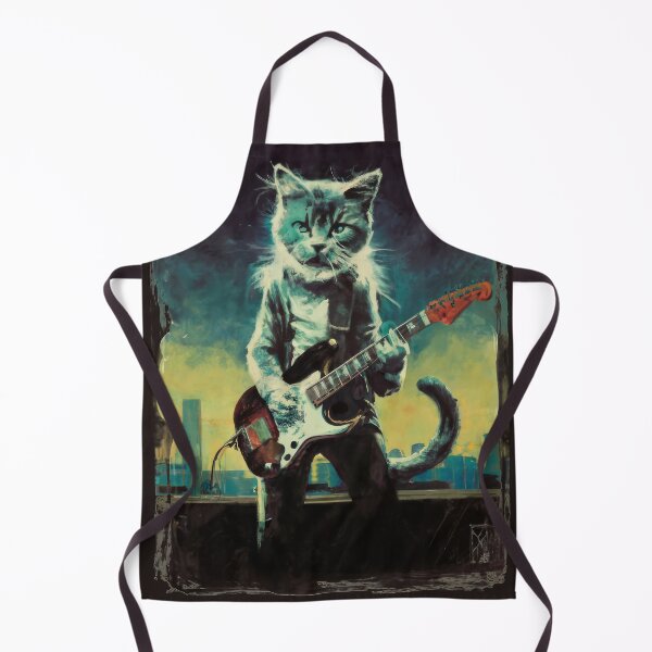 Item preview, Cat Guitarist From Fictional Band Called Cat-astrophy Rock Metal Band Funny Vintage Retro Distressed Painting designed and sold by PrintShangri-La.
