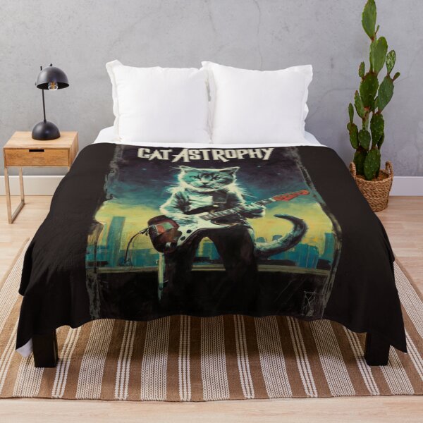 Item preview, Cat Guitarist From Fictional Band Called Cat-astrophy Rock Metal Band Funny Vintage Retro Distressed Painting designed and sold by PrintShangri-La.