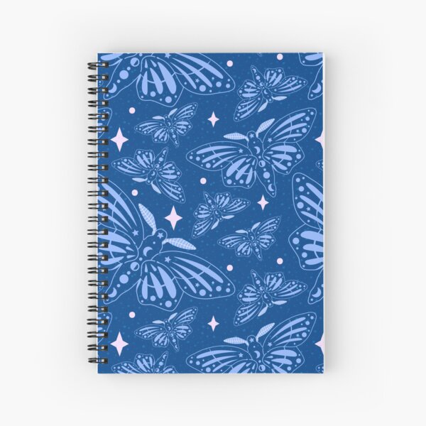 Magical moth starry night sky seamless pattern | Blue Spiral Notebook