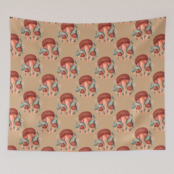 Item preview, Fall Mushrooms with Flowers and Leaves on a Light Beige Background designed and sold by Lavender Mint Graphics.
