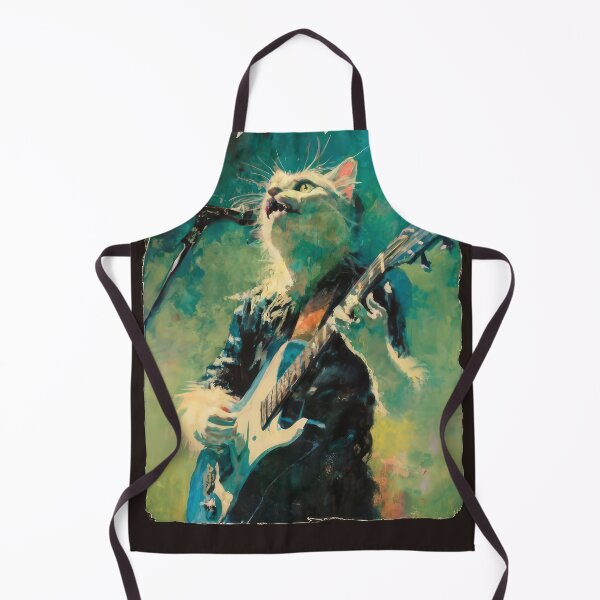 Item preview, Cat Guitarist From Fictional Band Called Cat-astrophy Rock Metal Band Funny Vintage Retro Distressed Painting designed and sold by PrintShangri-La.