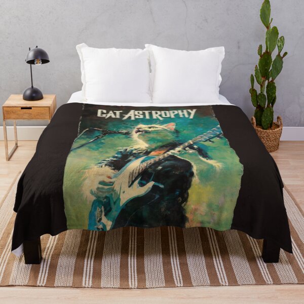Item preview, Cat Guitarist From Fictional Band Called Cat-astrophy Rock Metal Band Funny Vintage Retro Distressed Painting designed and sold by PrintShangri-La.