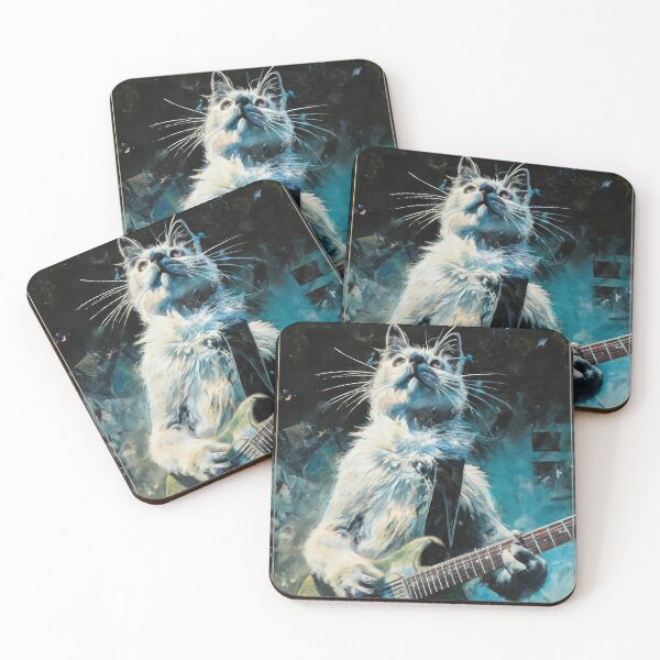 Item preview, Cat Guitarist From Fictional Band Called Cat-astrophy Rock Metal Band Funny Vintage Retro Distressed Painting designed and sold by PrintShangri-La.