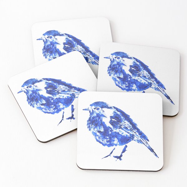 Item preview, Grumpy Redbreast Bird (ink blue/white) designed and sold by D-Vogt-Grafik.