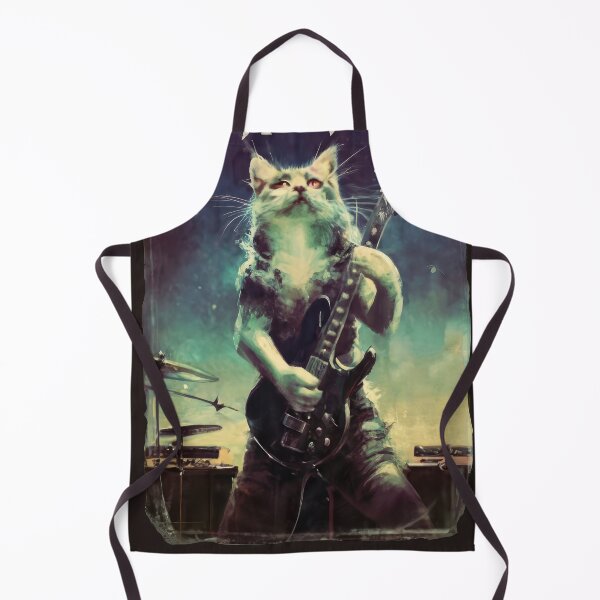 Item preview, Cat Guitarist From Fictional Band Called Cat-astrophy Rock Metal Band Funny Vintage Retro Distressed Painting designed and sold by PrintShangri-La.