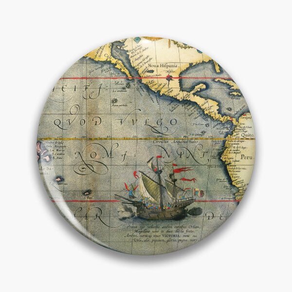 Item preview, Magellans ship Victoria in Antique Nautical Map Pacific Ocean 1589 designed and sold by BulganLumini.