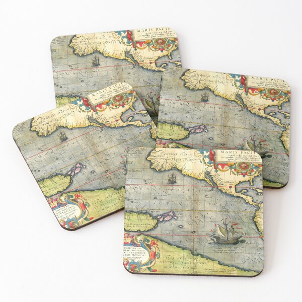 Item preview, Magellans ship Victoria in Antique Nautical Map Pacific Ocean 1589 designed and sold by BulganLumini.