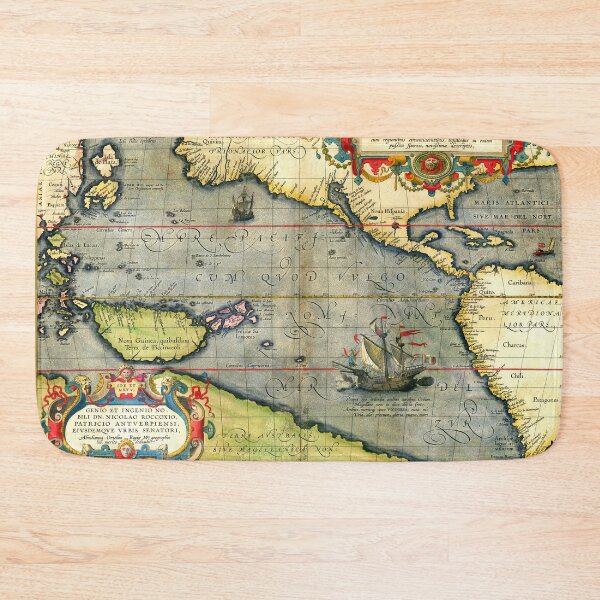 Item preview, Magellans ship Victoria in Antique Nautical Map Pacific Ocean 1589 designed and sold by BulganLumini.