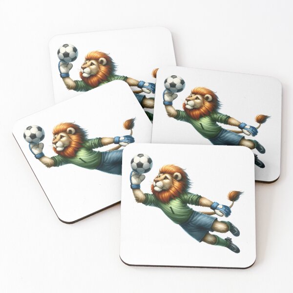 Item preview, Goalkeeper's Roar: Whimsical Lion Saving Goals in Watercolor designed and sold by KNAA.