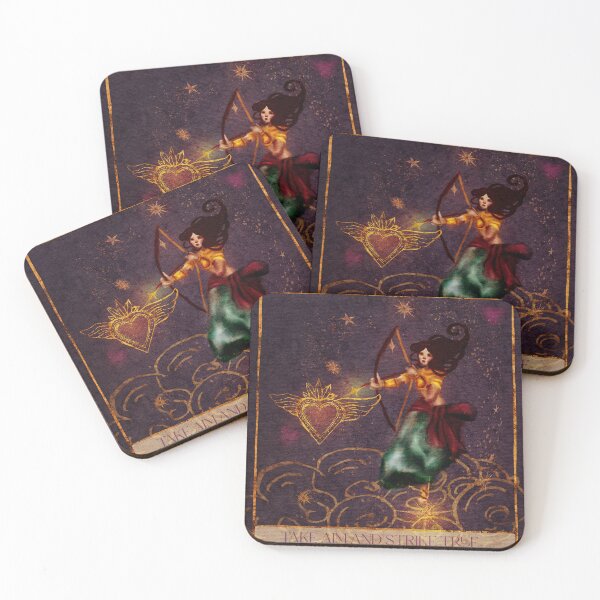 Item preview, Valentines fantasy art young woman archer in jewel tones with gold foil designed and sold by Monica Laipple.