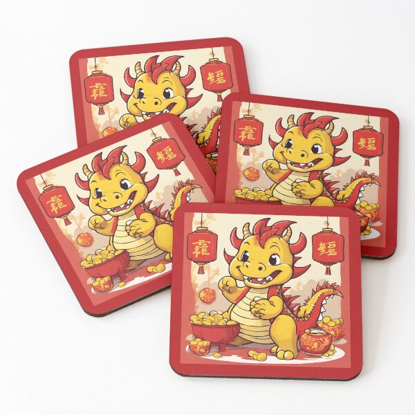 Item preview, Lucky Chinese New Year Gold and Red Dragon with Gold Coins for Prosperity in Lunar New Year  designed and sold by SEVENPRINTS.
