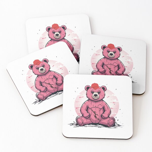 Item preview, urban style pink bear with red cap designed and sold by stickersvnzla.