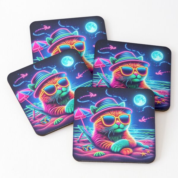 Item preview, Funny Neon Cat Laying Summertime on the Beach.  designed and sold by Gaborai.