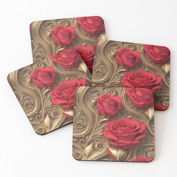 Item preview, Rose flowers - pattern in gold and red #14 designed and sold by GoldenEraArt.