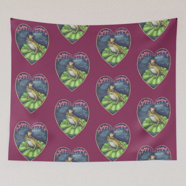 Item preview, Frog Prince on lilypad with bleeding heart flowers designed and sold by Katy Jones.