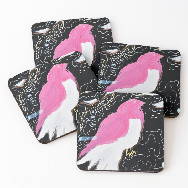 Item preview, Pink bird on black paper designed and sold by FoxGlove5.