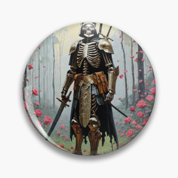 Item preview, A fighter skeleton model is holding a sword in the middle of the forest with roses around it with a cartoon designed and sold by relaxbito.