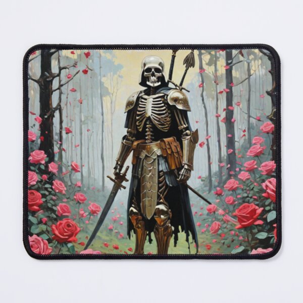 Item preview, A fighter skeleton model is holding a sword in the middle of the forest with roses around it with a cartoon designed and sold by relaxbito.