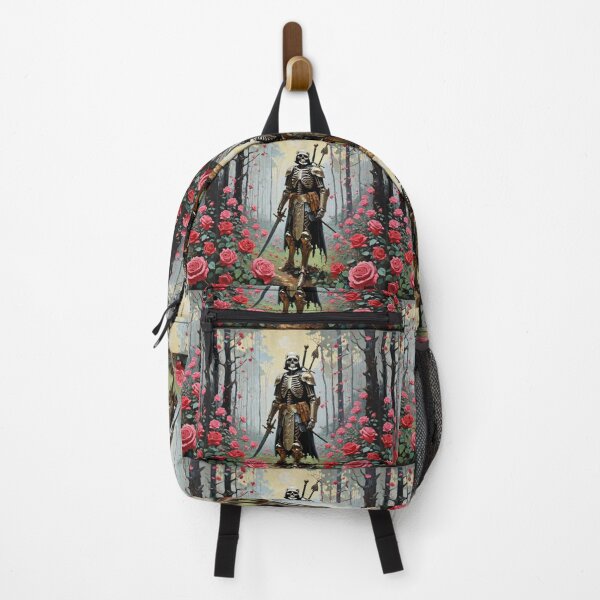 Item preview, A fighter skeleton model is holding a sword in the middle of the forest with roses around it with a cartoon designed and sold by relaxbito.