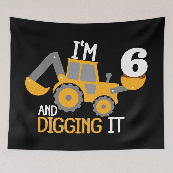 Item preview, Construction Birthday Digging It: 6th Birthday on Black designed and sold by sweetbelle.