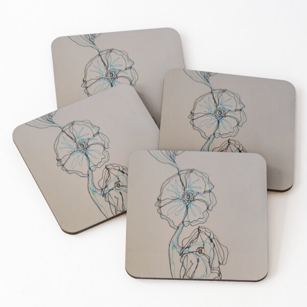Item preview, Continuous line drawing of three flowers with black and blue pen. designed and sold by FoxGlove5.