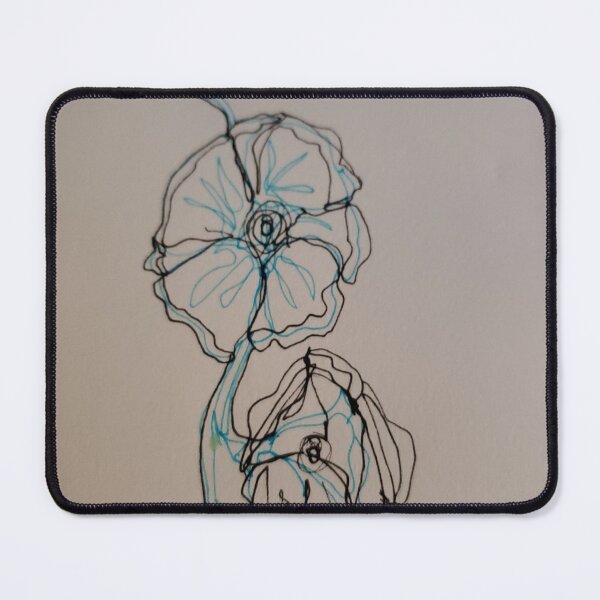 Item preview, Continuous line drawing of three flowers with black and blue pen. designed and sold by FoxGlove5.