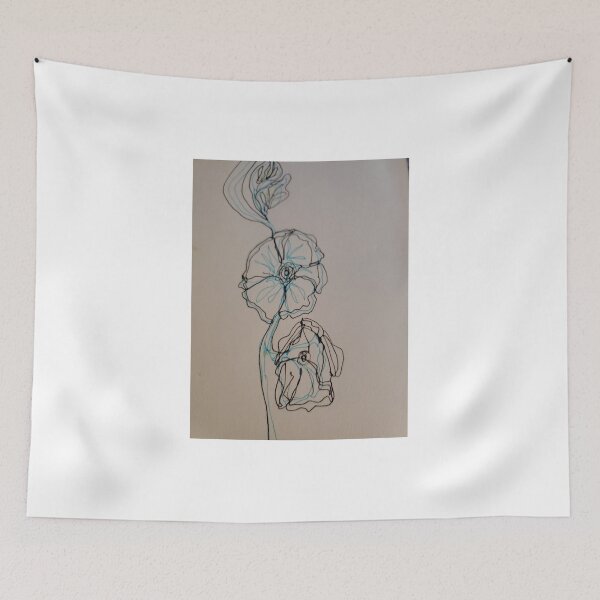 Item preview, Continuous line drawing of three flowers with black and blue pen. designed and sold by FoxGlove5.