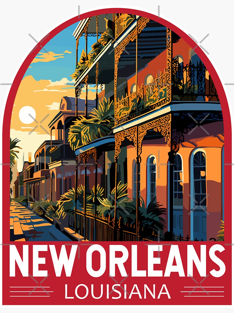 Thumbnail 3 of 3, Sticker, New Orleans Louisiana Travel Art Emblem designed and sold by KrisSidDesigns.