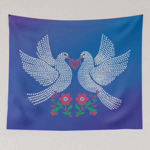 Item preview, Illustration of embroidery. Two doves carry a heart. A gift for Valentine's Day. designed and sold by inspiration3.