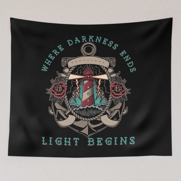 Item preview, Where Darkness Ends, Light Begins, Old School Lighthouse Tattoo Design designed and sold by Proverbial Wisdom Design.
