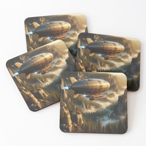 Item preview, Steampunk airship soaring above forest designed and sold by Carlos Monteiro.