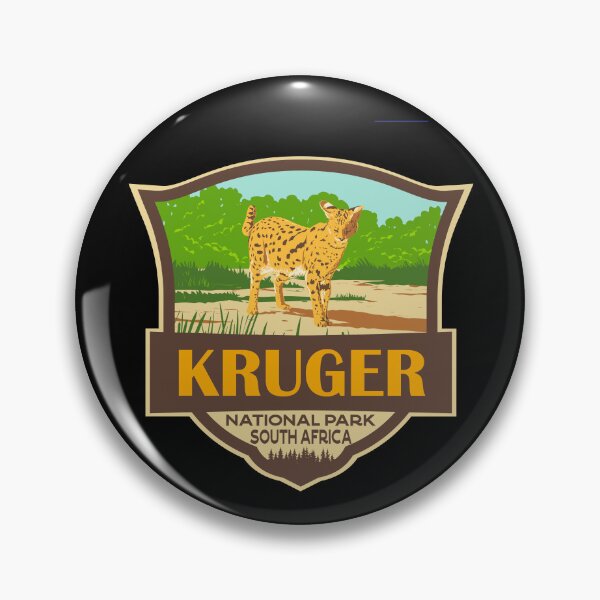 Item preview, Kruger National Park Serval Illustration Retro Badge designed and sold by KrisSidDesigns.