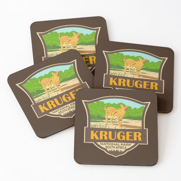Item preview, Kruger National Park Serval Illustration Retro Badge designed and sold by KrisSidDesigns.