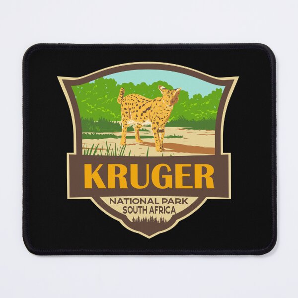 Item preview, Kruger National Park Serval Illustration Retro Badge designed and sold by KrisSidDesigns.