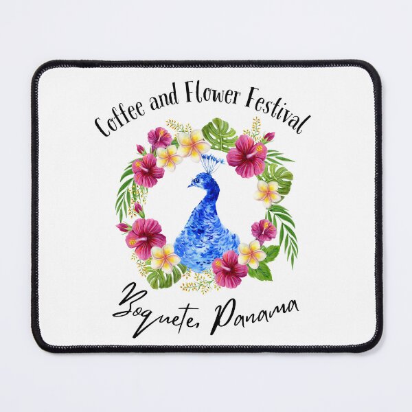 Item preview, Coffee and Flower Festival Boquete Panama With Blue Peacock and Hibiscus designed and sold by julyperson.