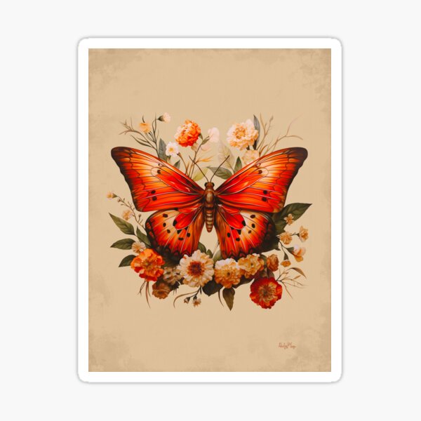 Artikel-Vorschau von Orange und Elfenbeinmotte mit Blumen, designt und verkauft von Heather Maree Design Studio.