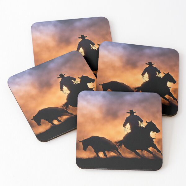 Item preview, Country Western Cowboy and Cutting Horse with Bull Steer Sunset designed and sold by Stephanie Laird.